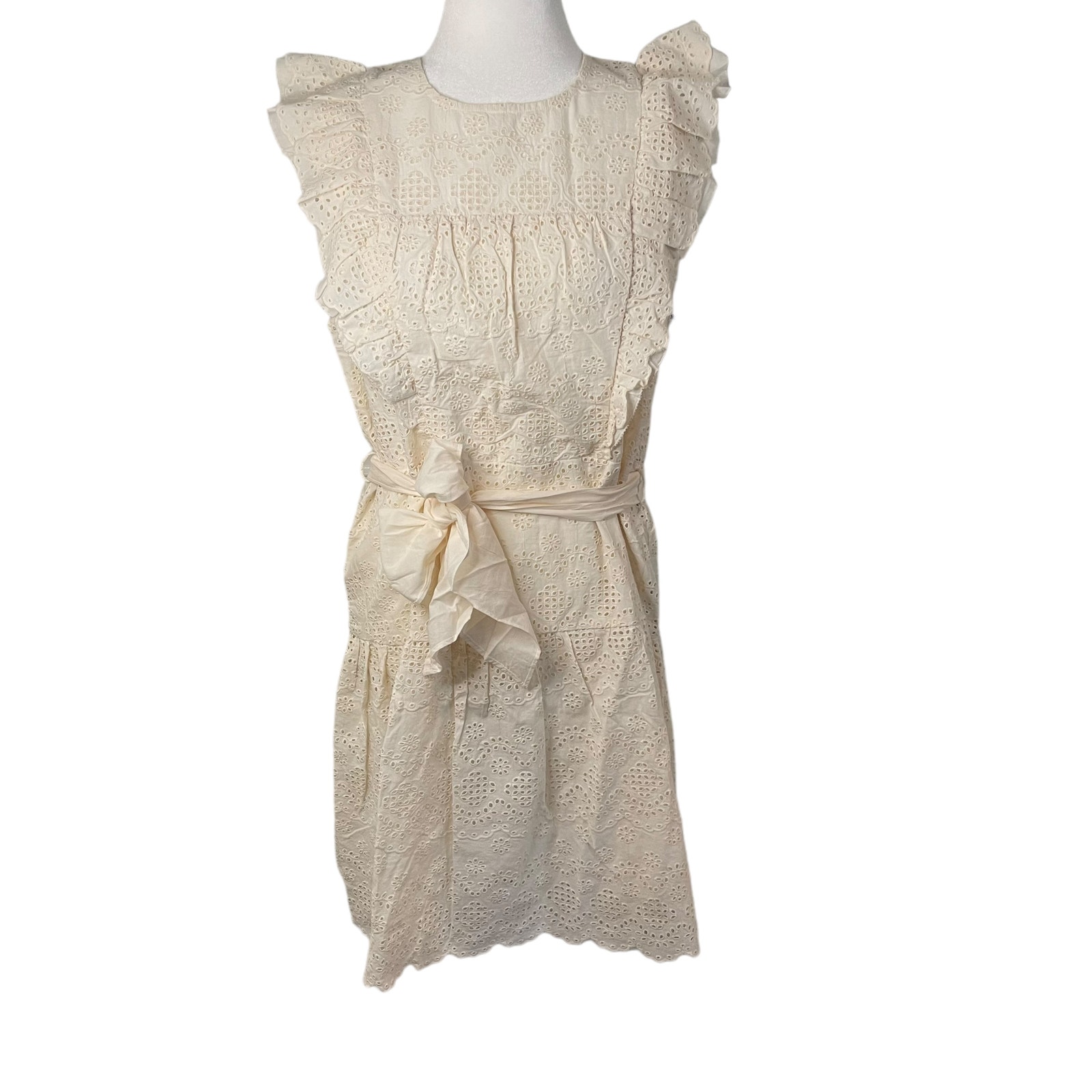 Nwt St Roche Cream Organic Cotton Eyelet Lace Sleeveless Dress With Belt - 8